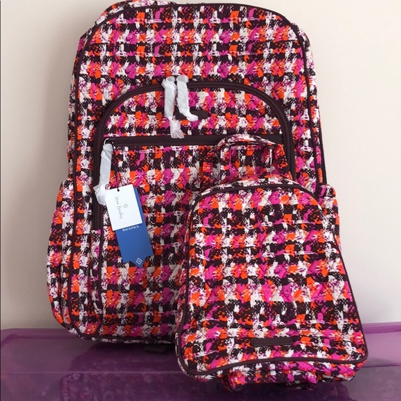 Vera Bradley campus backpack and lunch brunch bag set Houndstooth Tweed - Picture 13 of 13